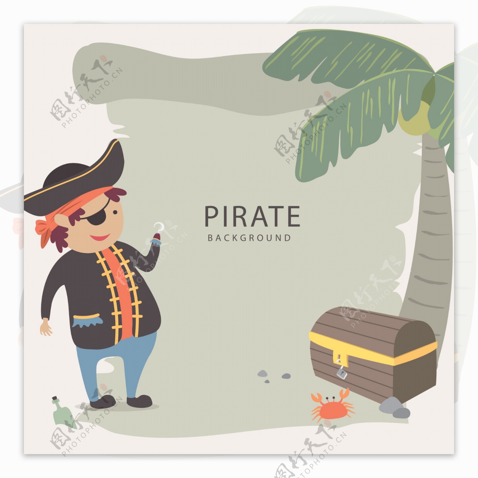 卡通海盗棕榈树宝箱插图