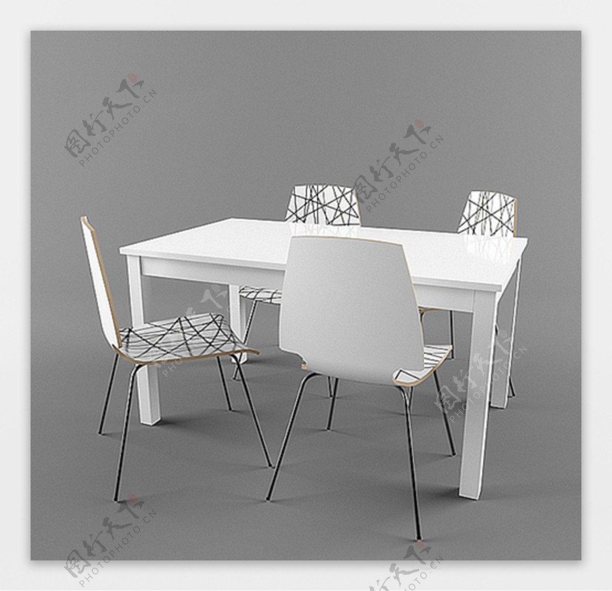 白色实木金属桌椅