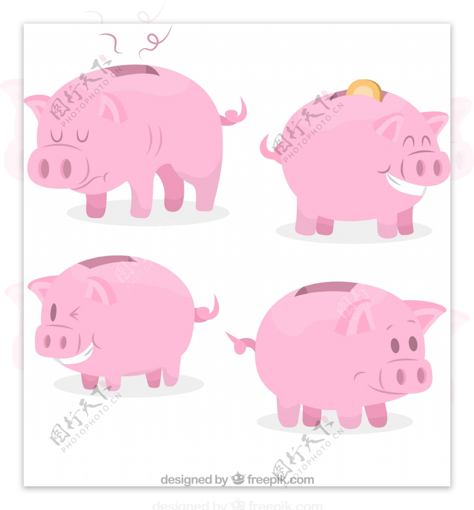 粉色猪存钱罐矢量素材