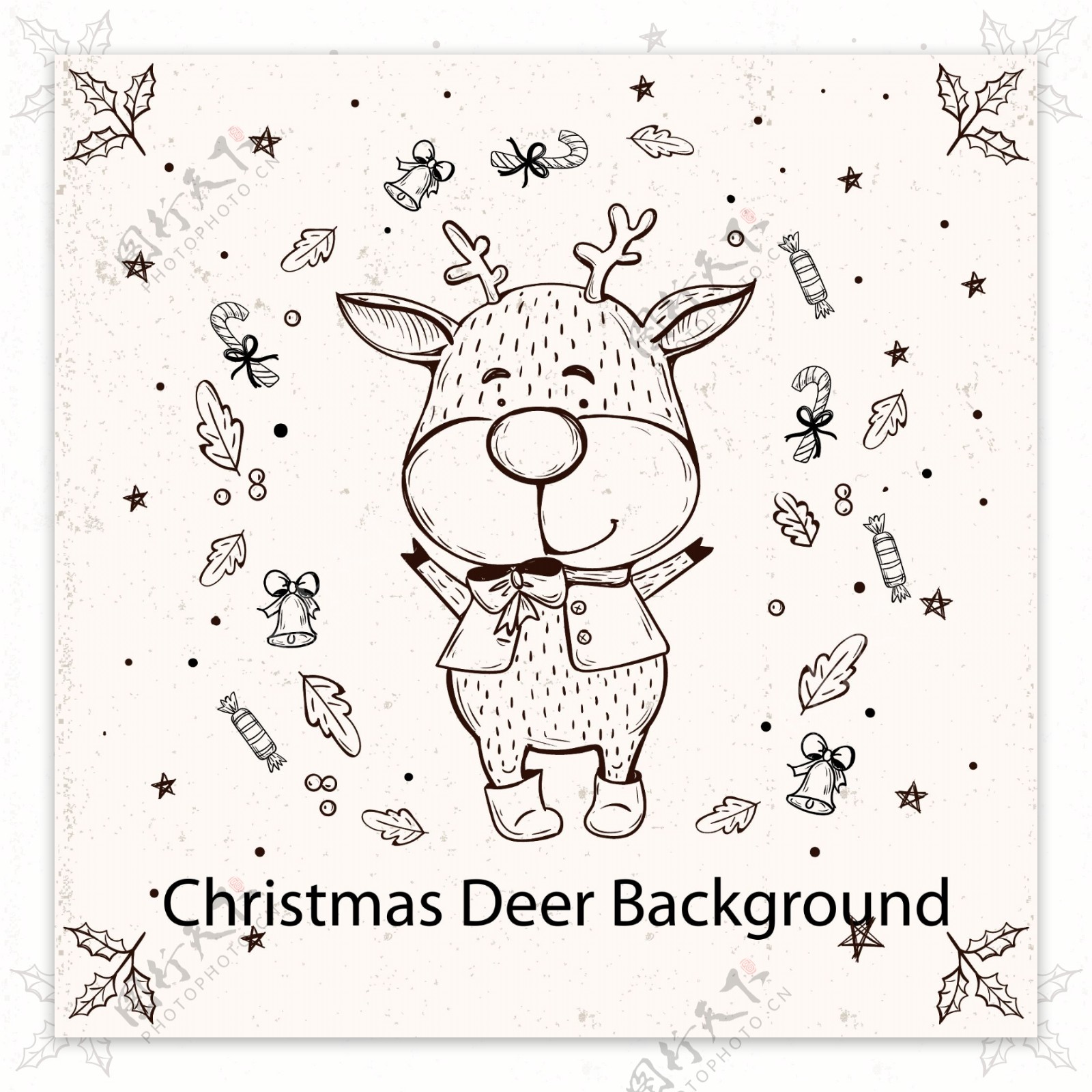 手绘圣诞卡通鹿