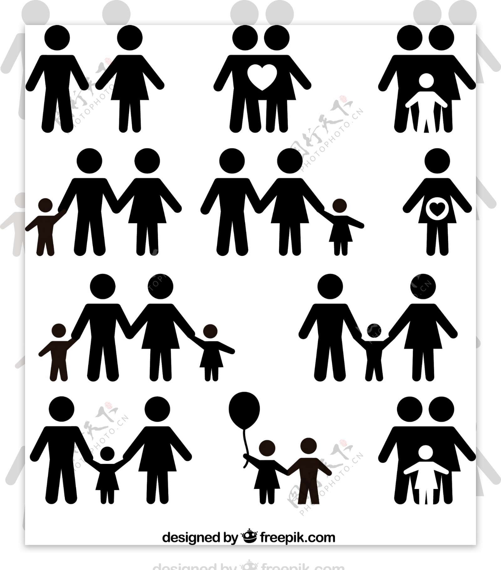 黑色家庭人物图标矢量图