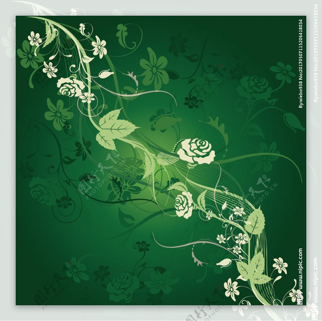 绿色时尚花纹花瓣元素