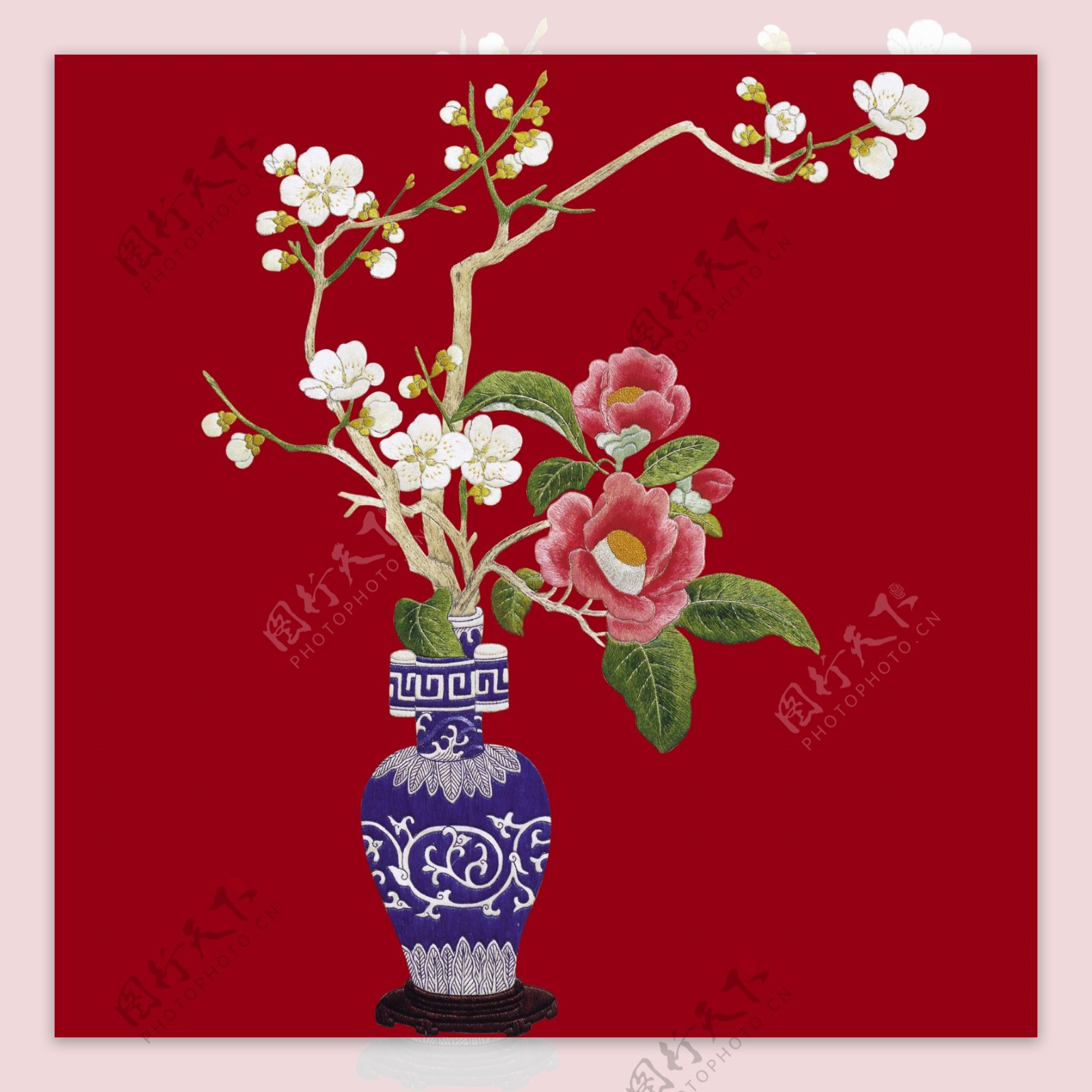 刺绣花鸟花瓶