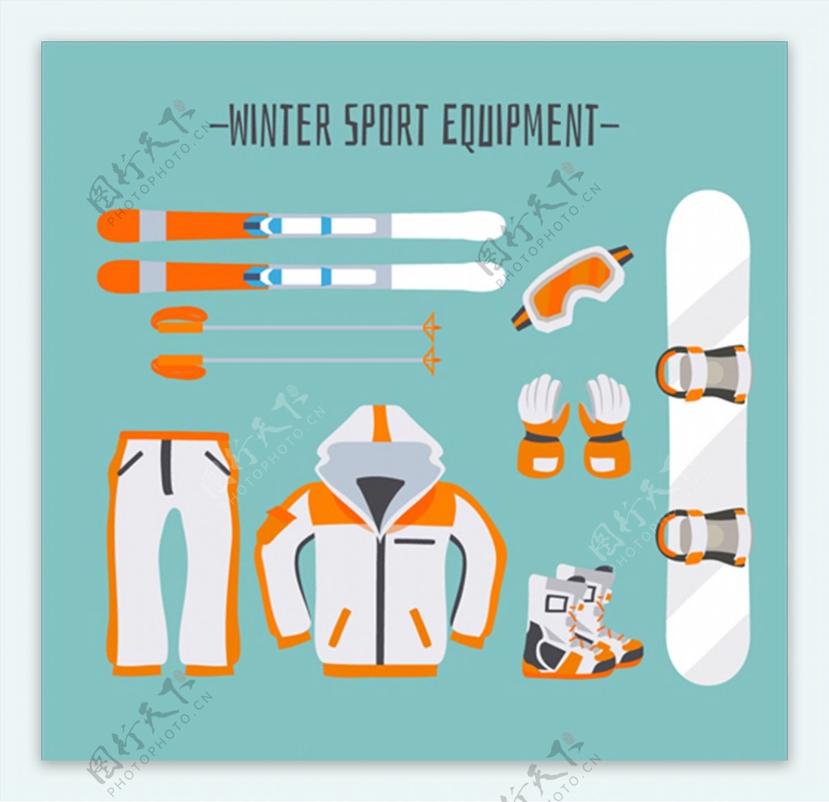 卡通滑雪用品配件元素