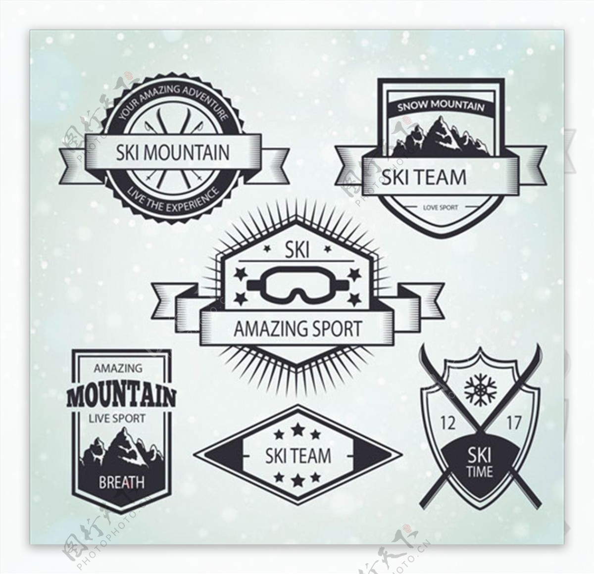 六款滑雪场用品俱乐部标志