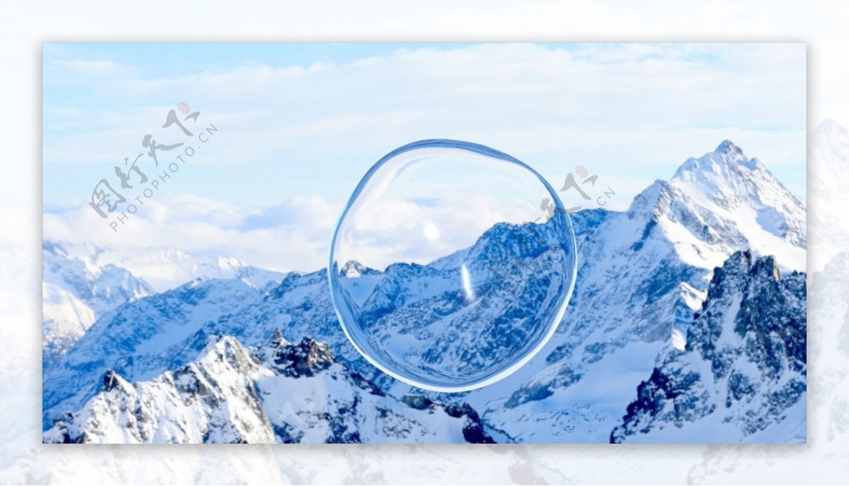 雪山上的漂浮水泡3d渲染模型