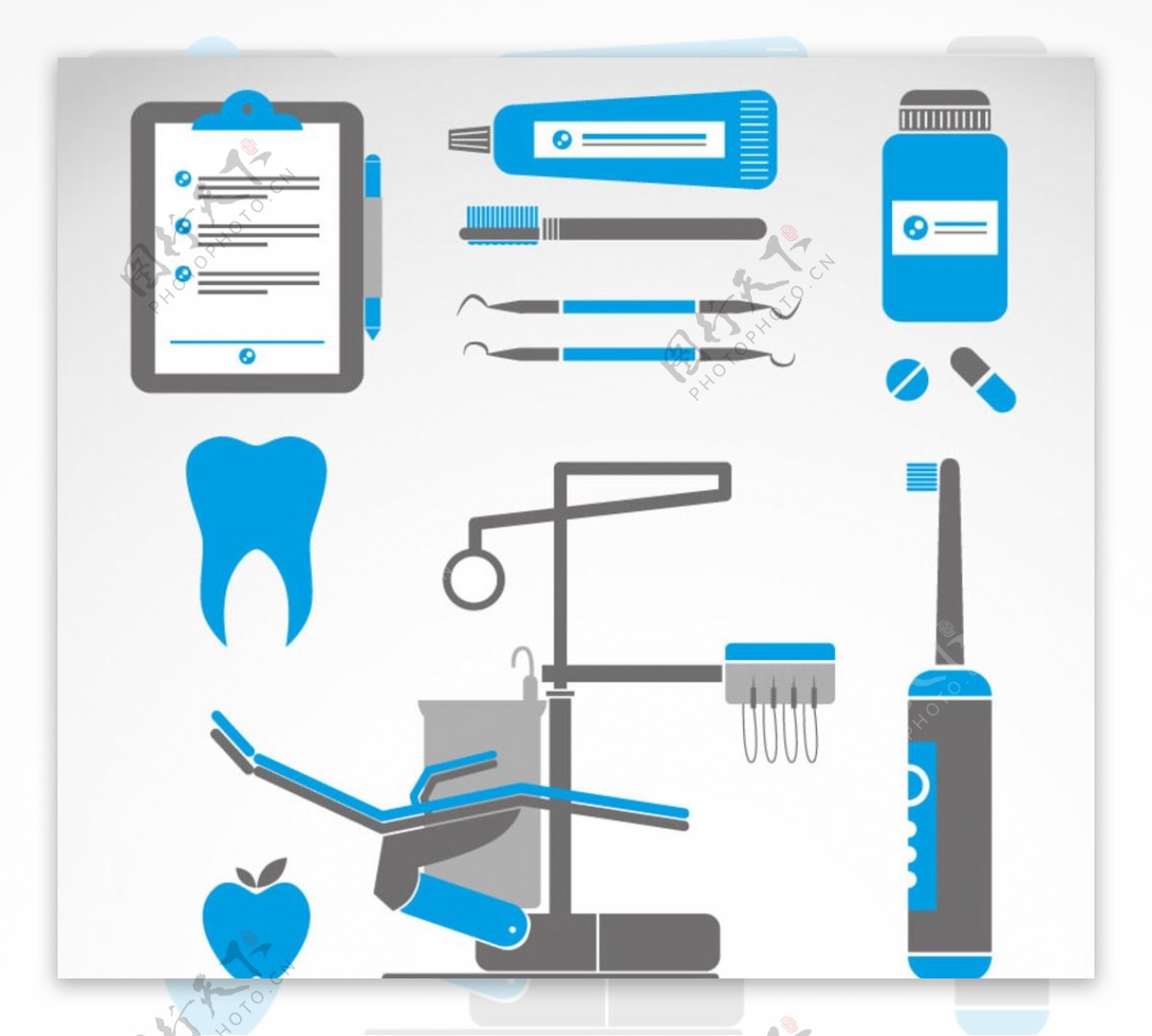 牙科治疗工具矢量素材