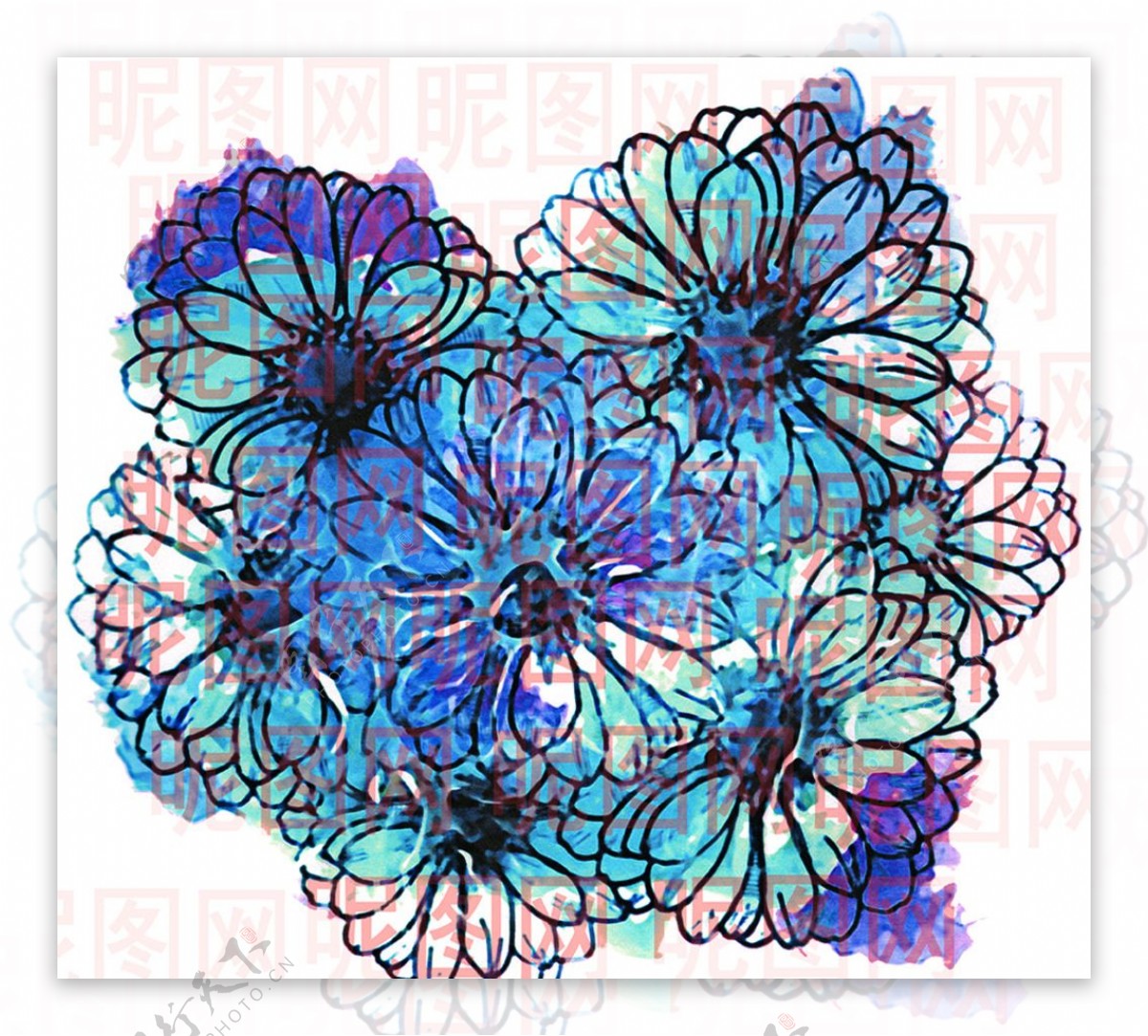 蓝色菊花碎花束