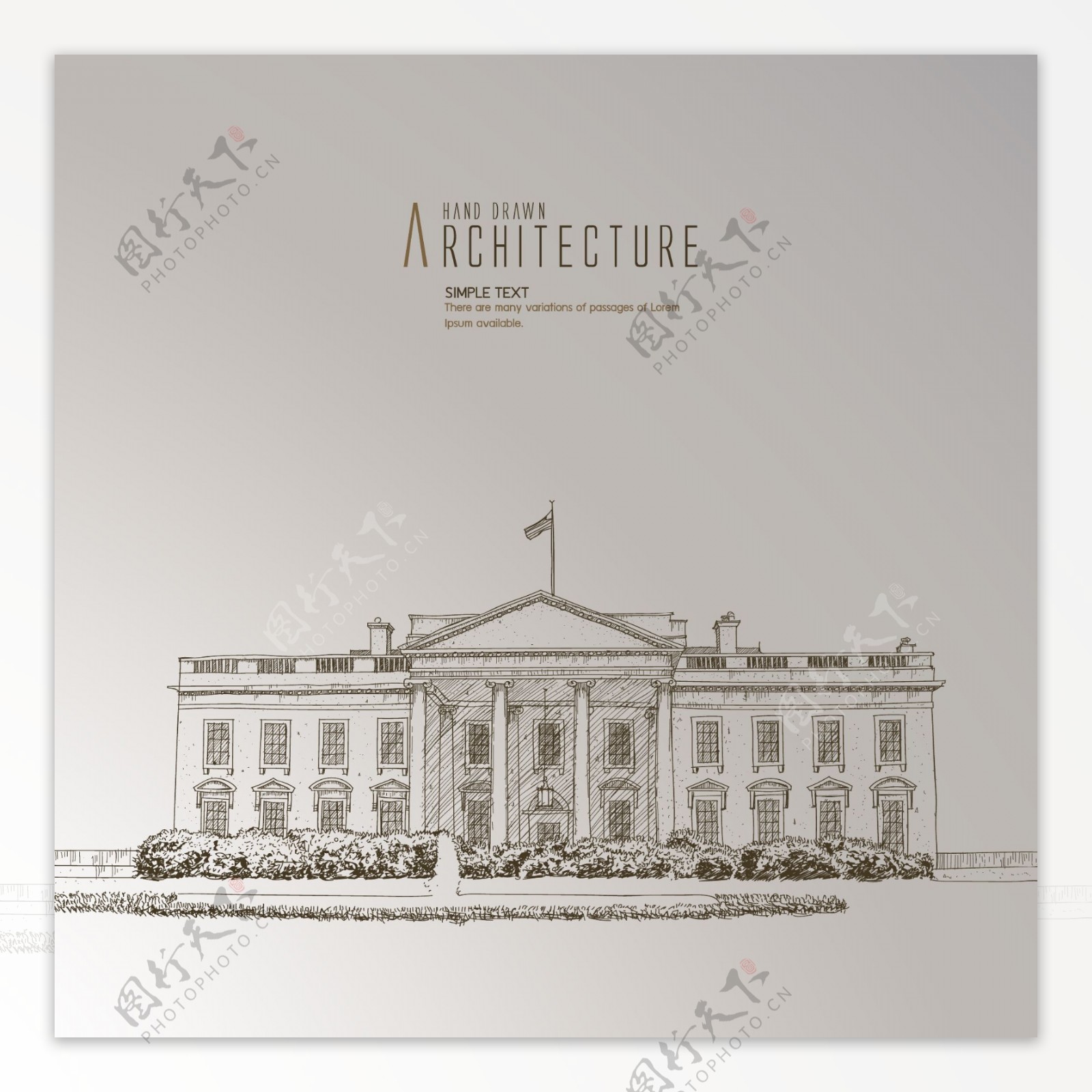 手绘美国白宫插图