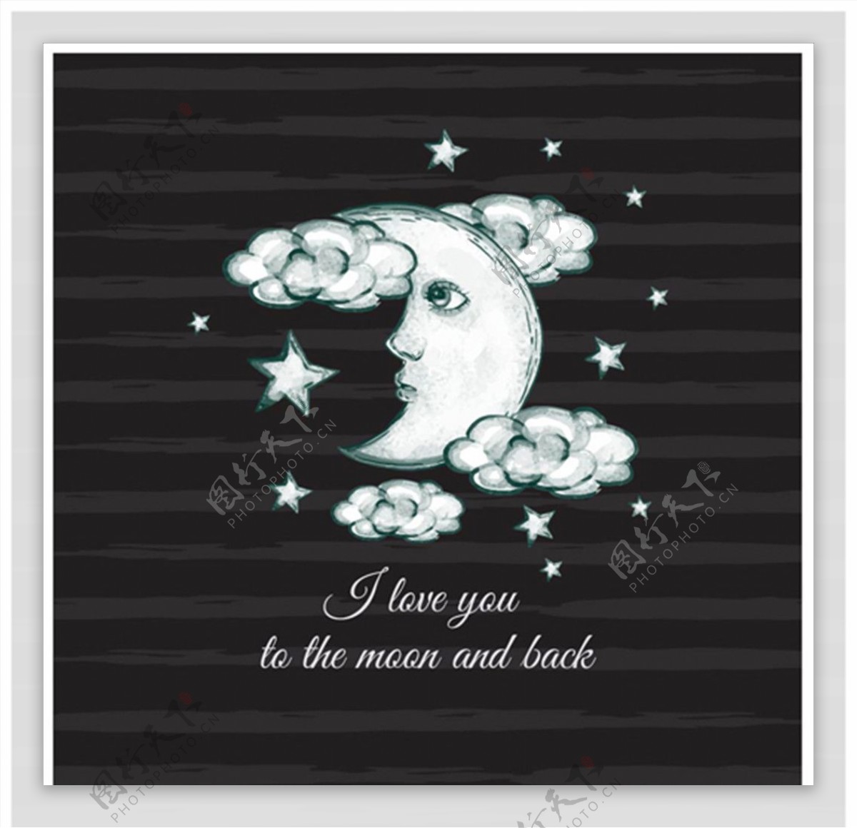 手绘云彩月亮插图