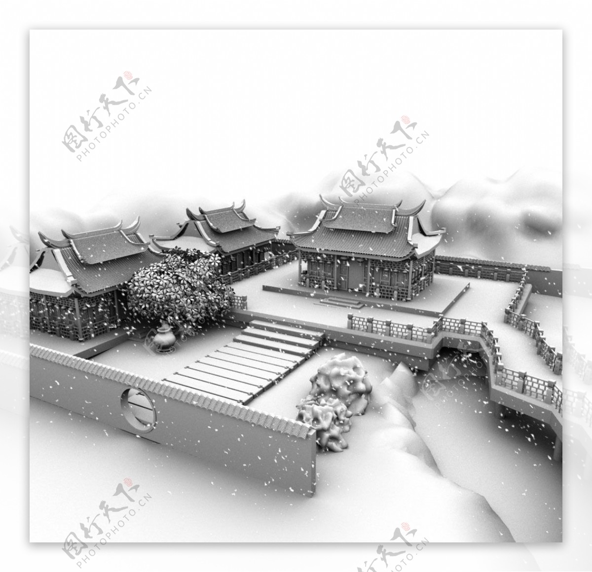 中式建筑的模型图