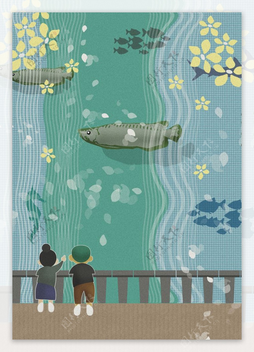 儿童观赏鱼插画