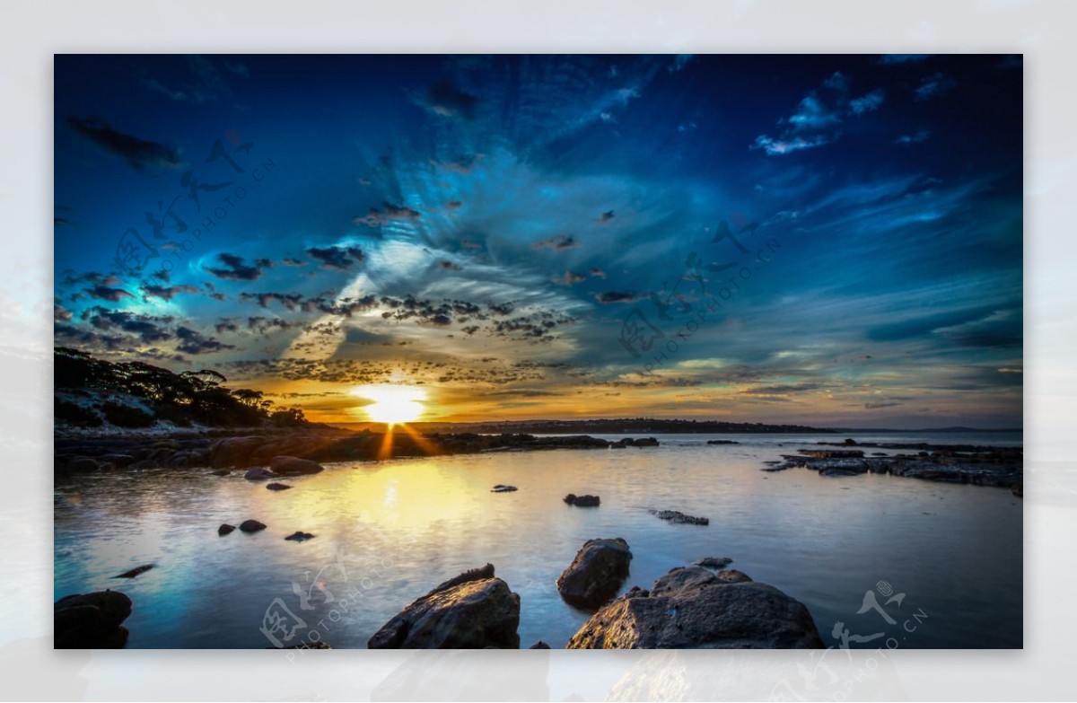 南澳大利亚海上日落风景