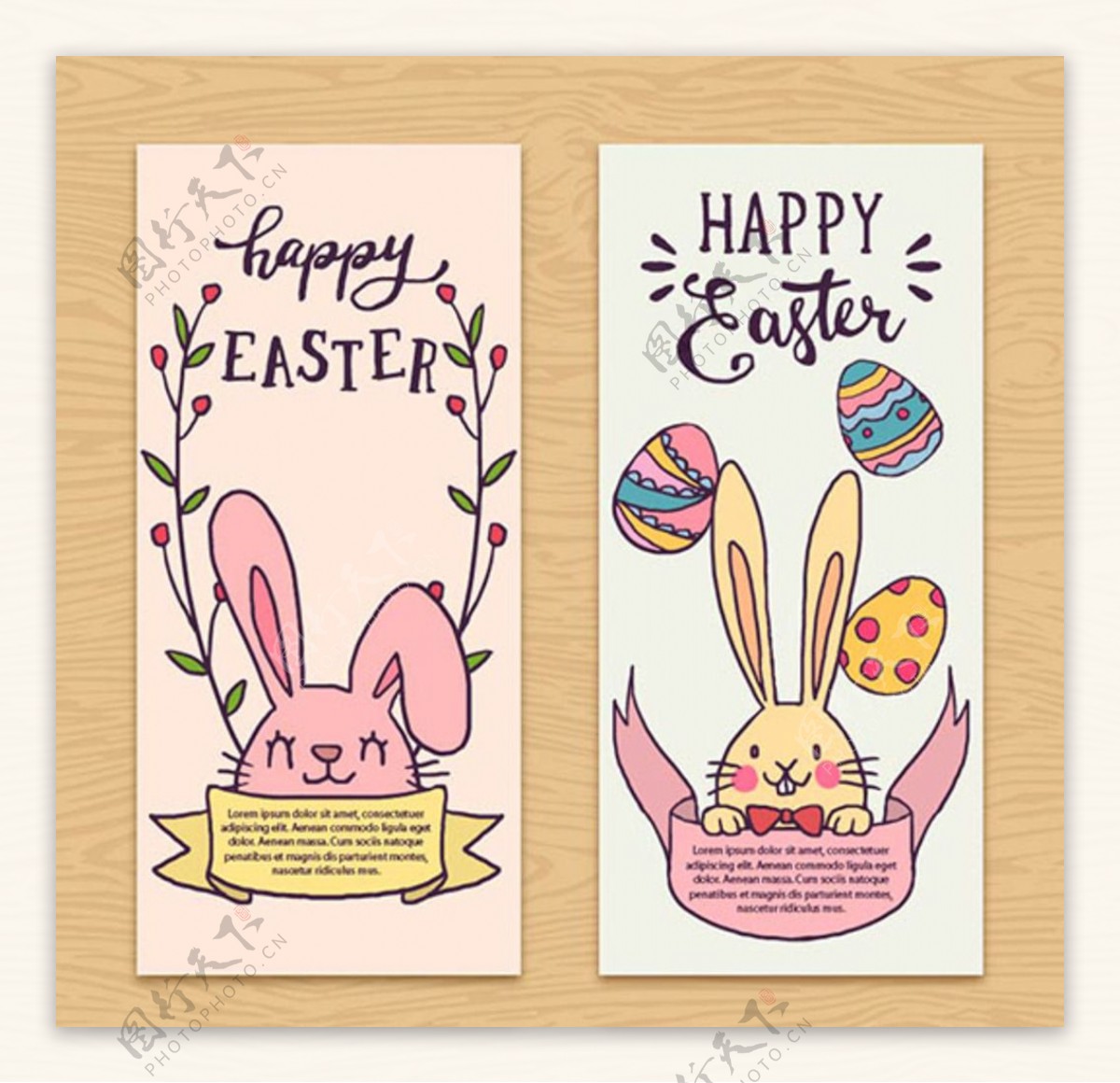 手绘复活节彩蛋兔子海报