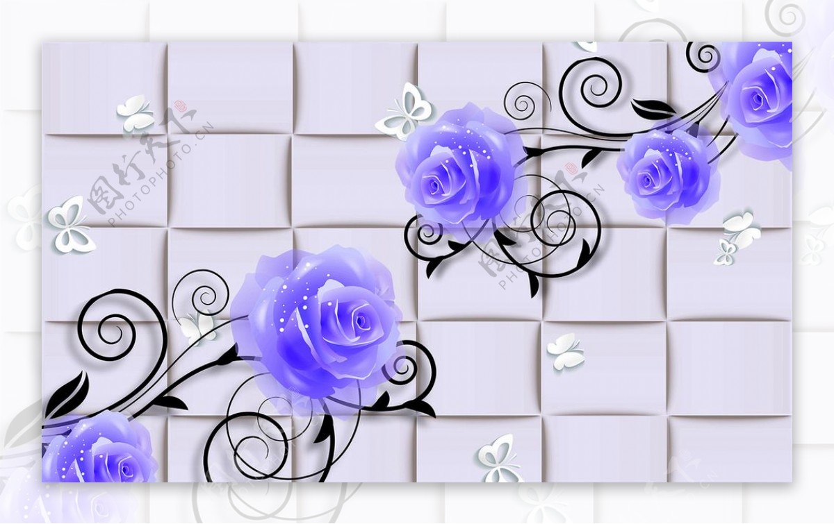梦幻玫瑰花朵时尚3D电视背景墙