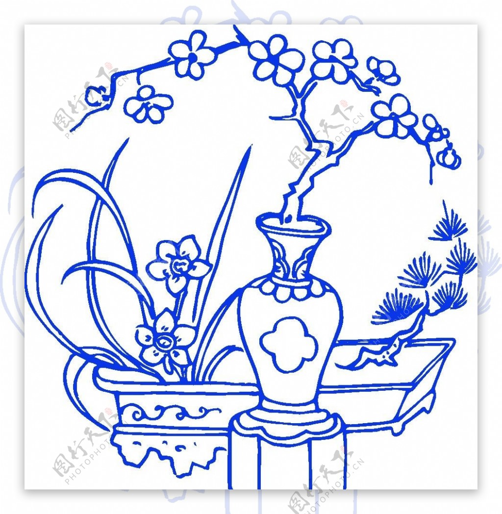青花瓷图案水仙花瓶