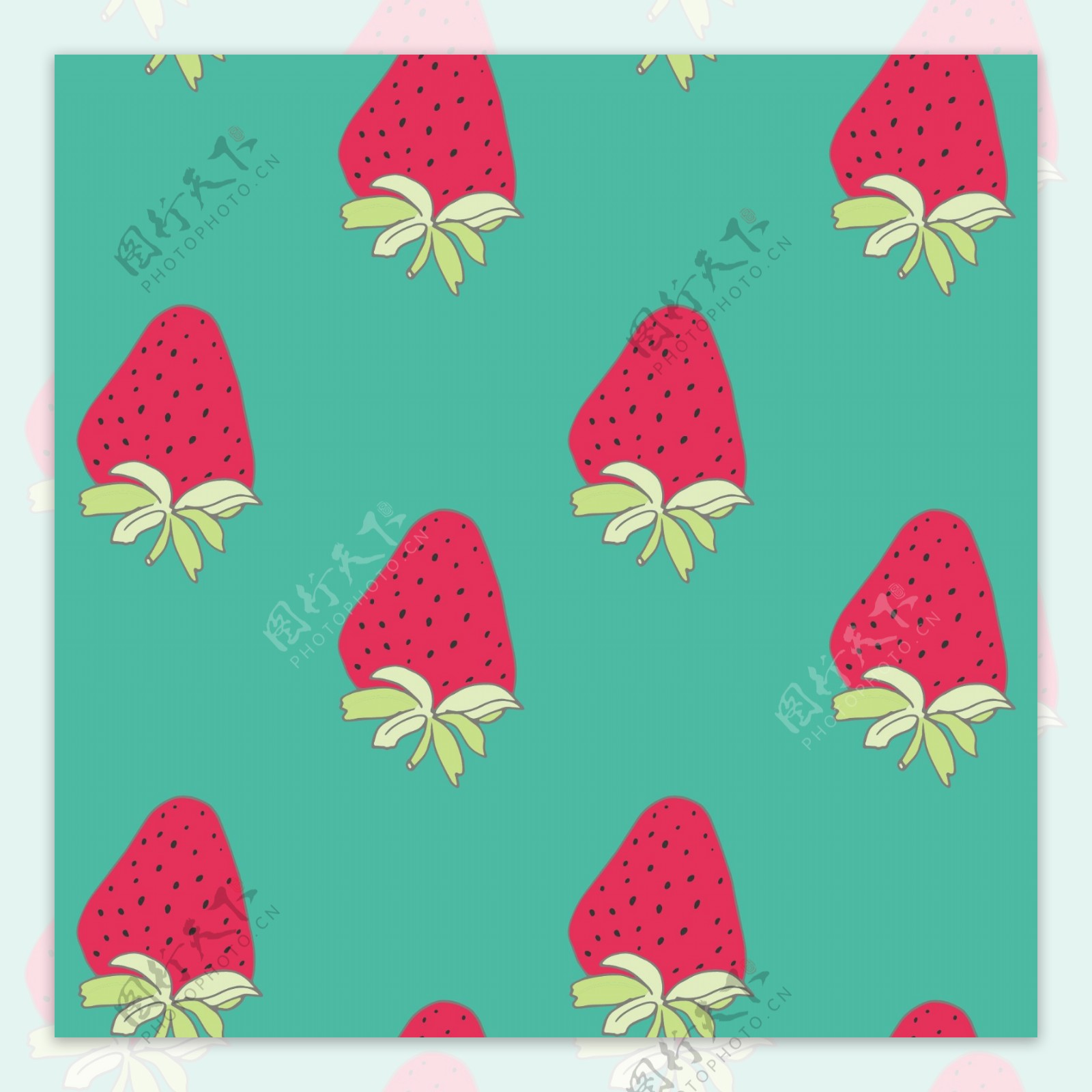 粉红色草莓水果无缝拼接图案矢量背景
