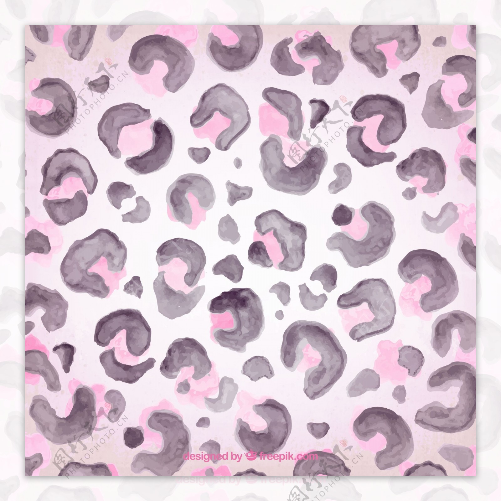 水彩绘粉色豹纹无缝背景矢量图