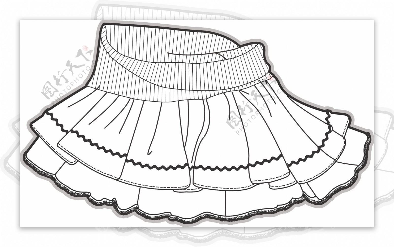 女生花边裙子黑白童装矢量设计文件素材