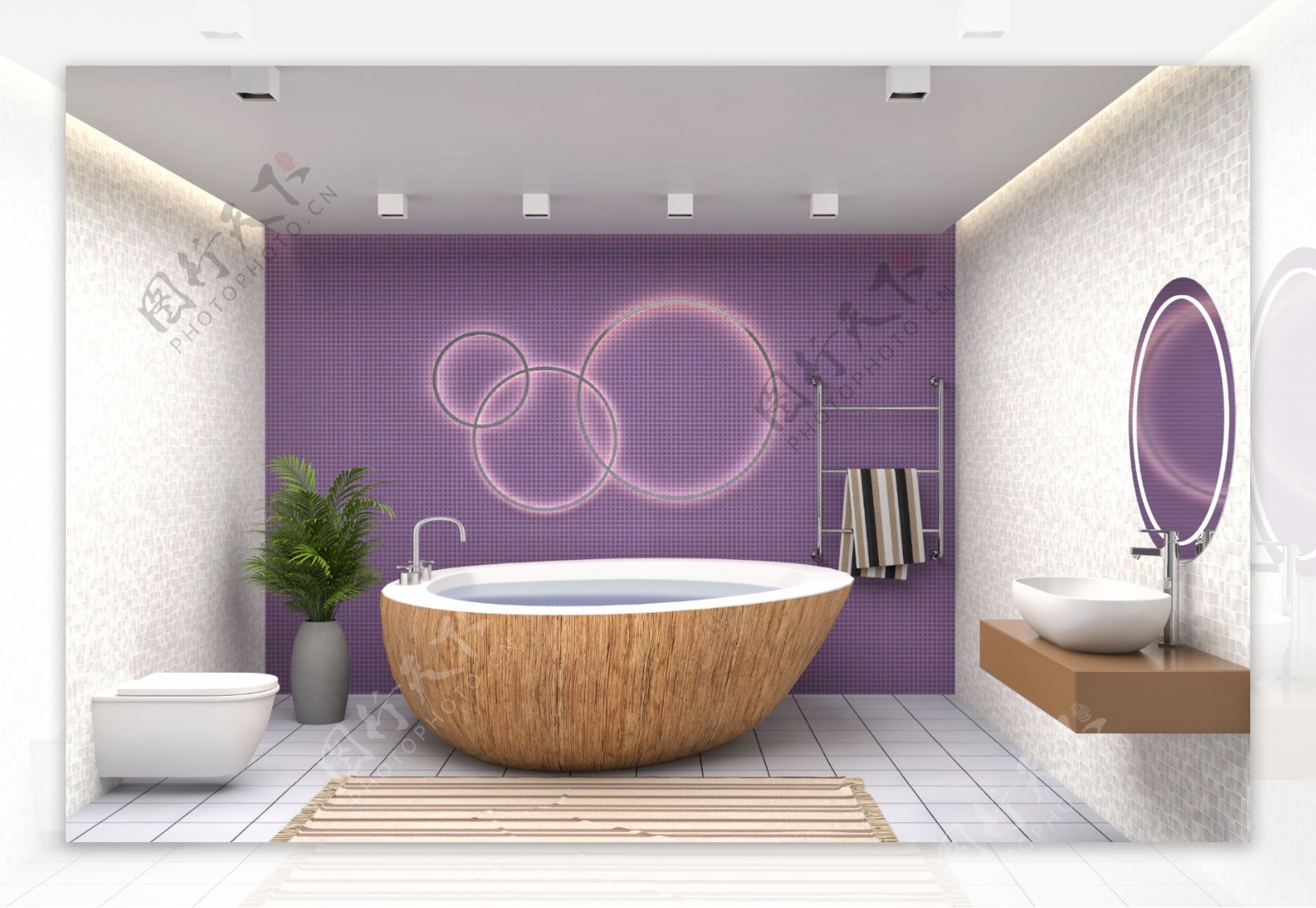 紫色圈圈现代浴室效果图
