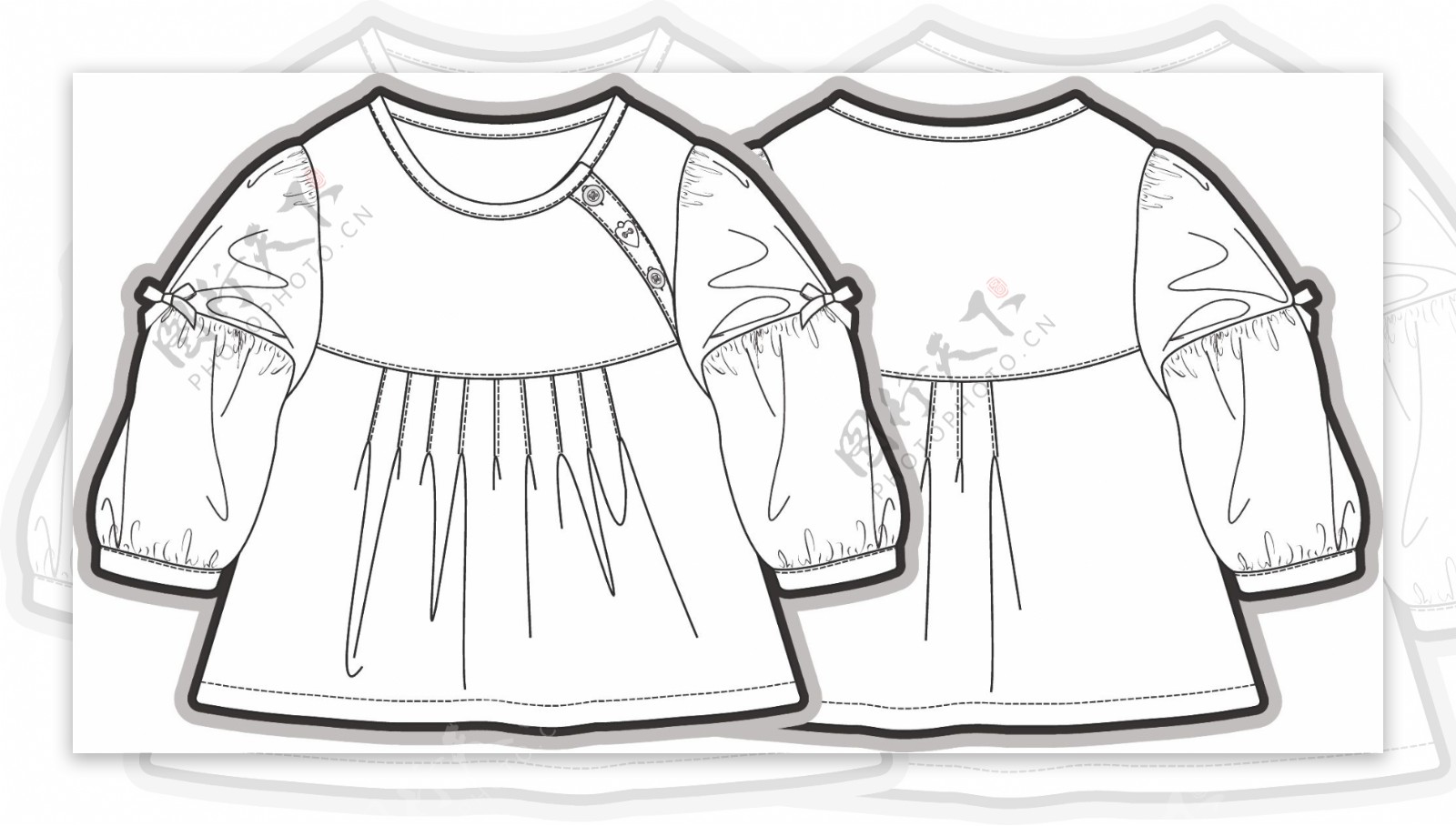 长袖上衣小宝宝黑白服装线稿矢量设计素材