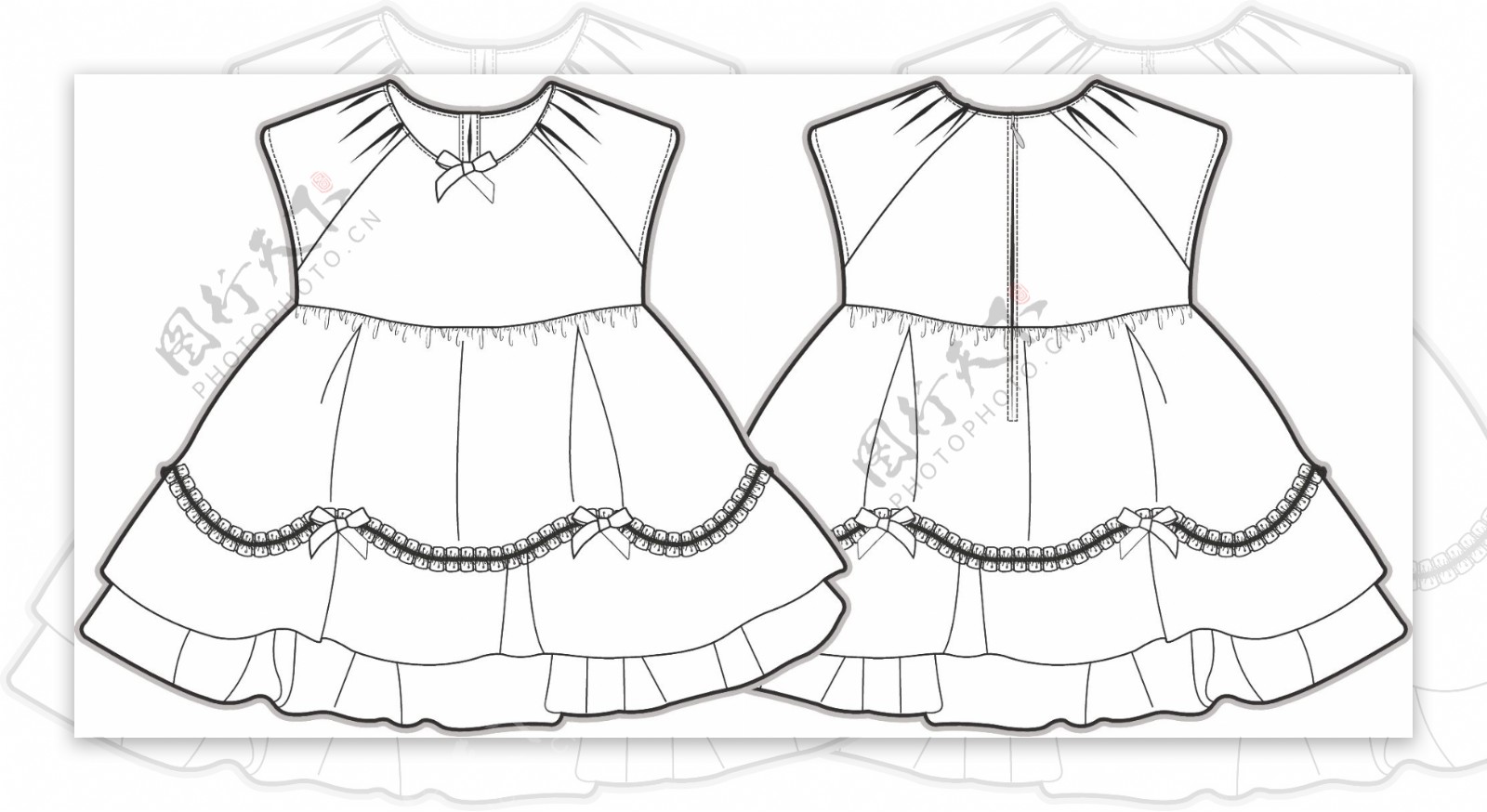 无袖双层小宝宝服装是设计素材线稿矢量文件