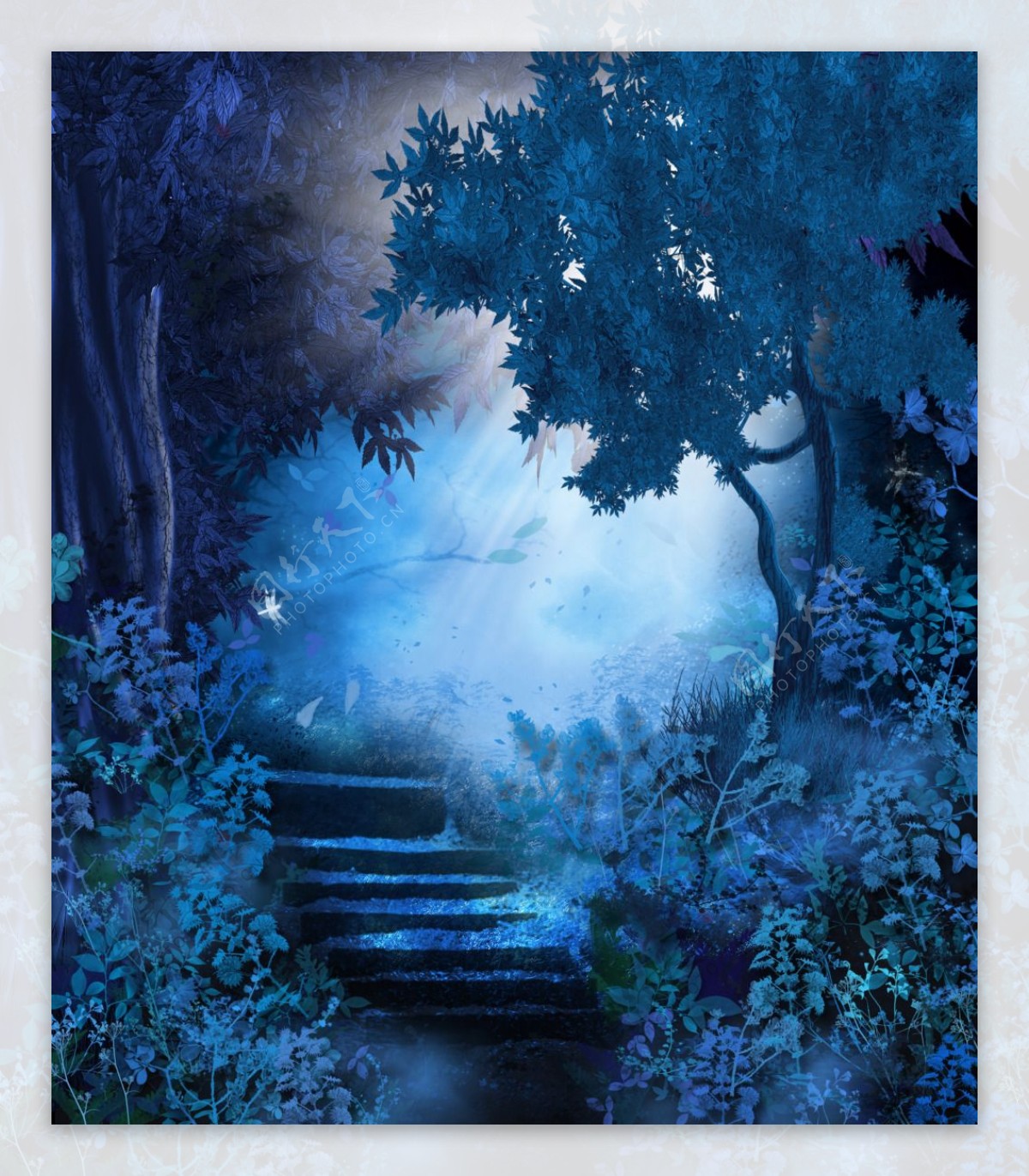 夜间童话森林小路玄关背景墙装饰画