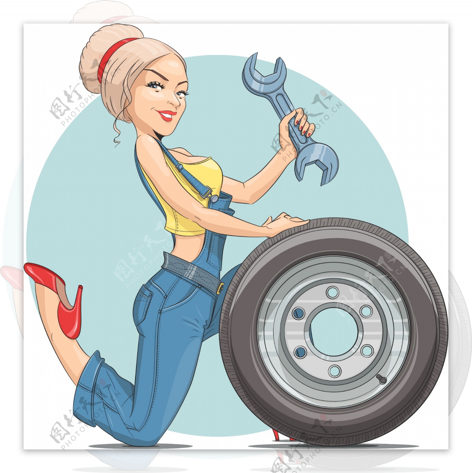 女性汽车修理工插画