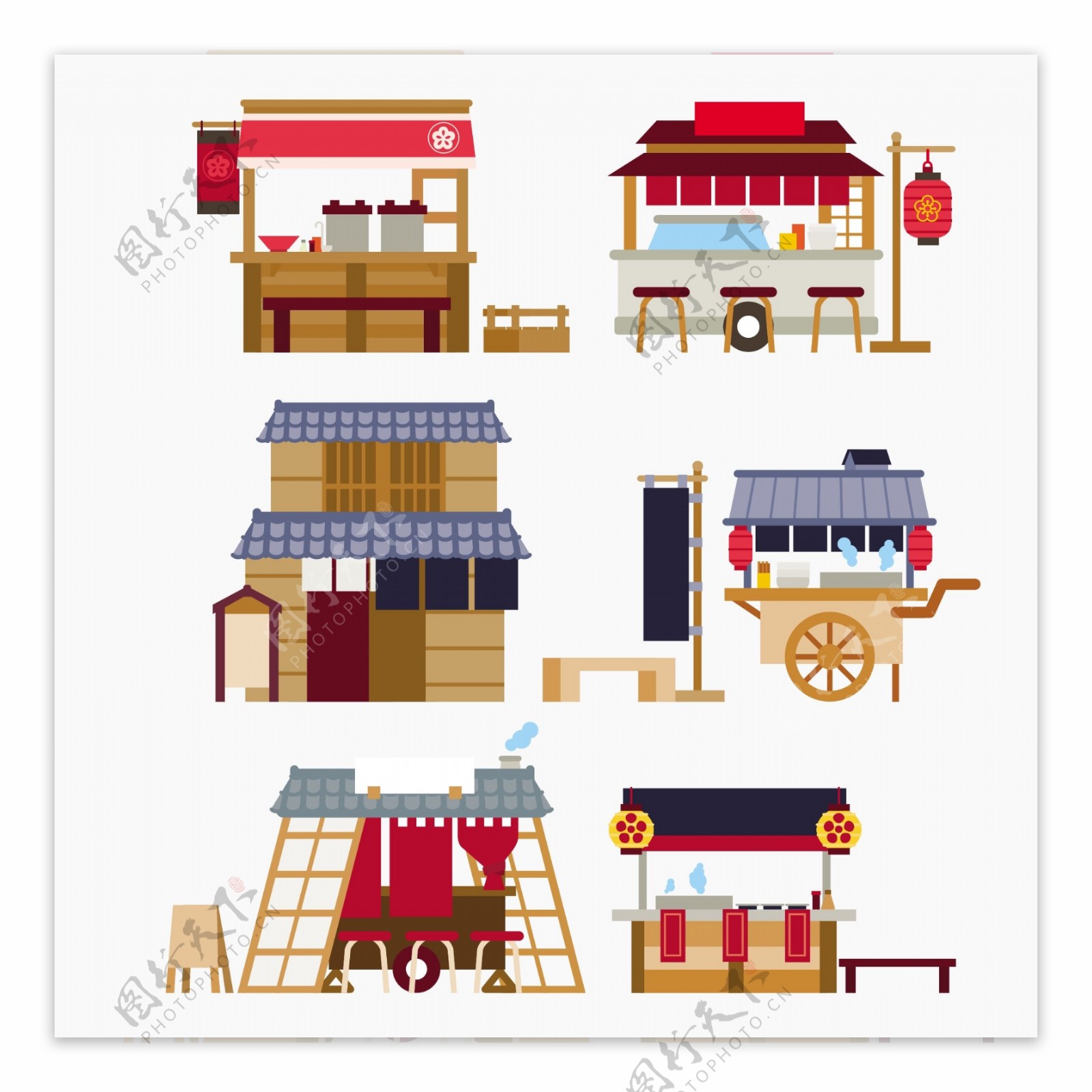 古代商铺扁平化中国古代建筑房屋矢量素材