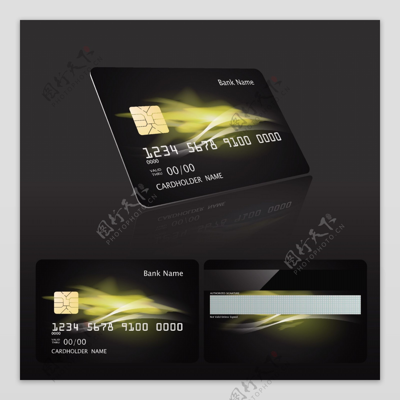 黑暗风格银行卡模板矢量素材下载