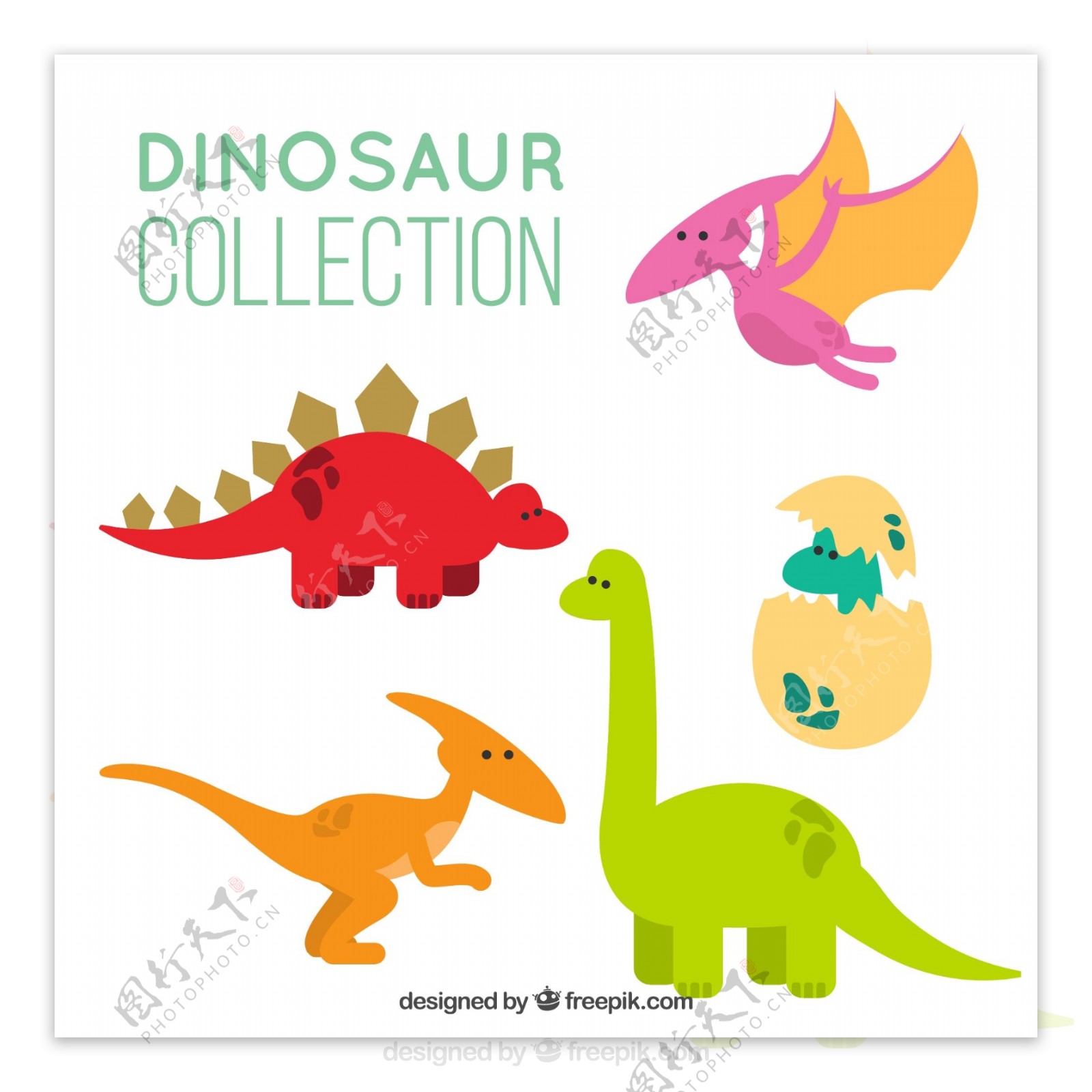 彩色恐龙和恐龙蛋矢量