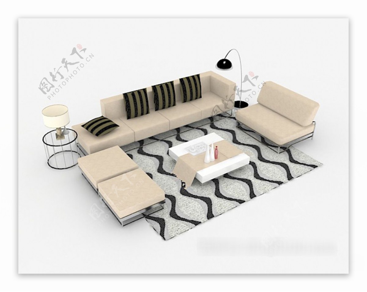 现代简约单色组合沙发3d模型下载