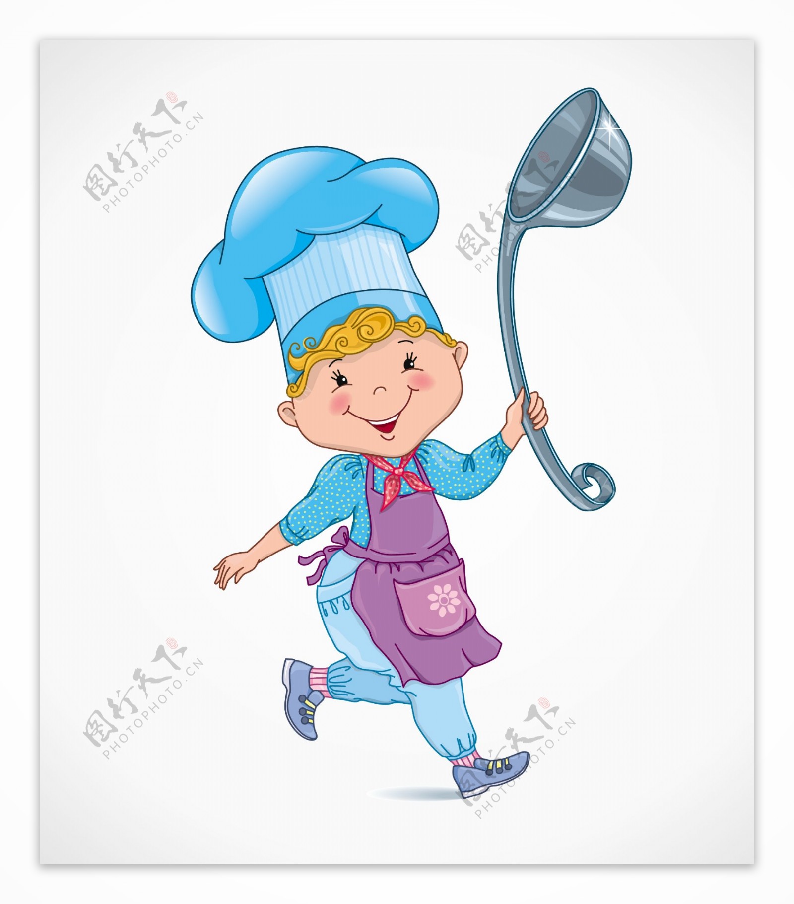 拿着勺子的卡通女孩厨师