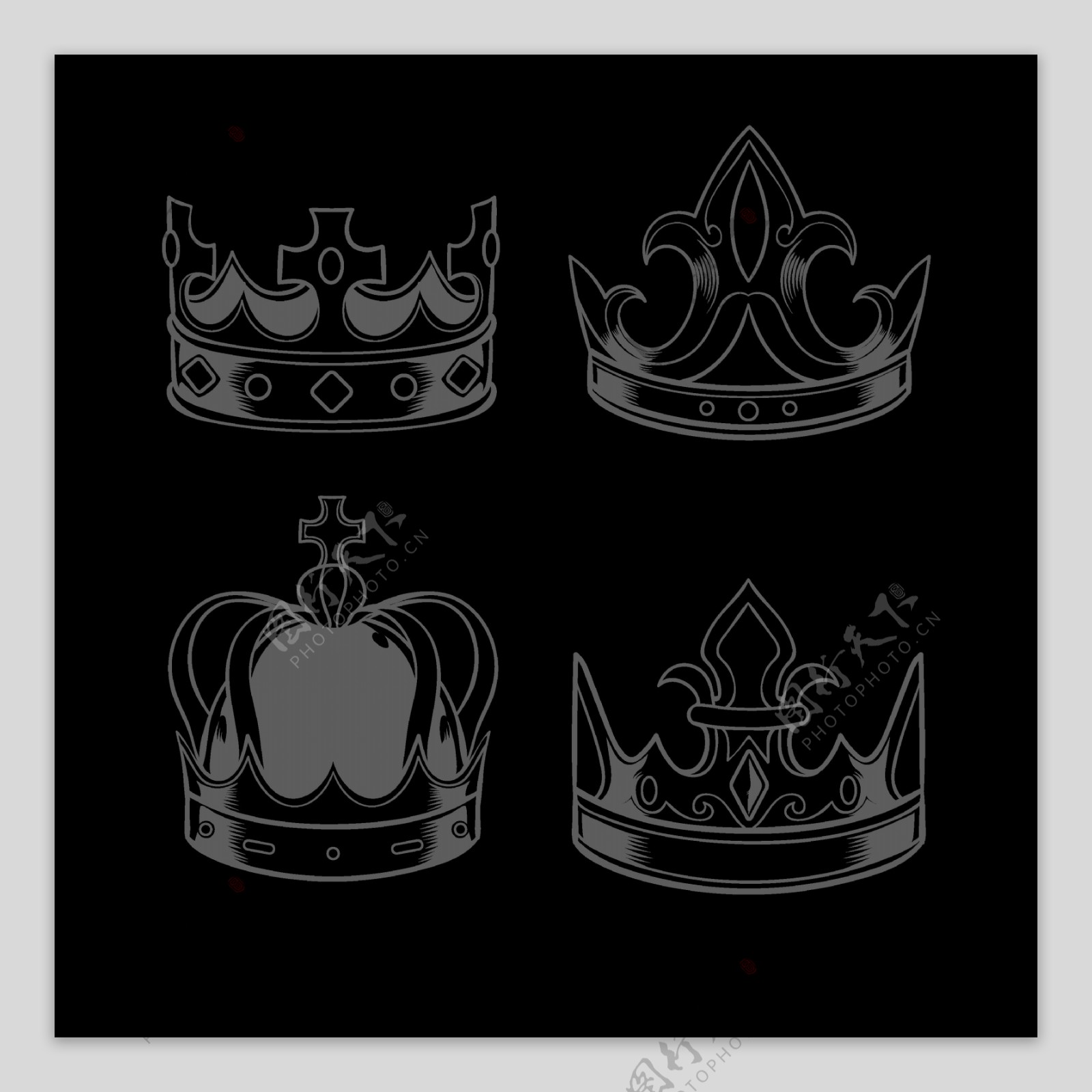 黑灰色皇冠免抠png透明图层素材