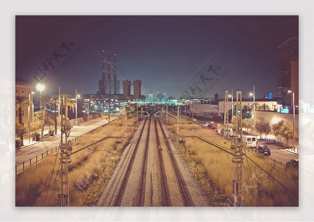 城市灯光夜晚工业铁路铁路铁路