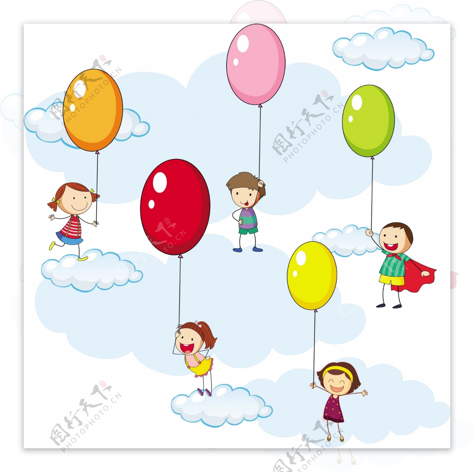 五颜六色的气球小孩儿童天空插图