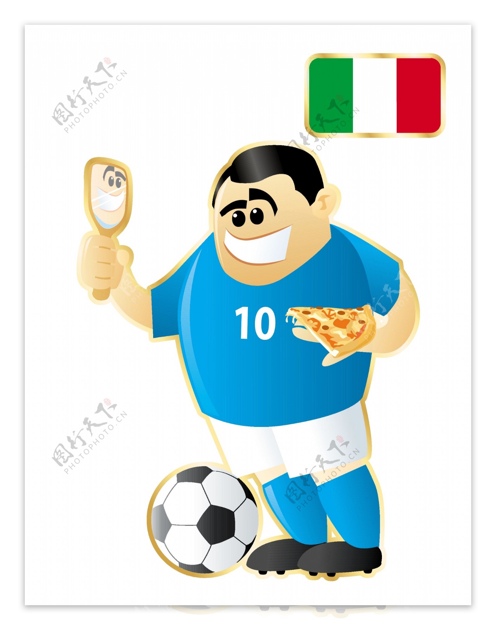 蓝色足球卡通人物形象矢量图