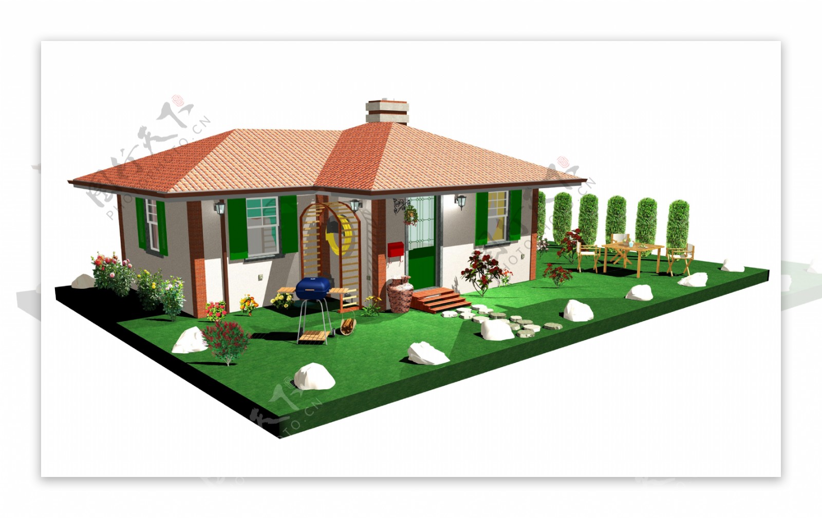 3D绿色环保房子模型图片