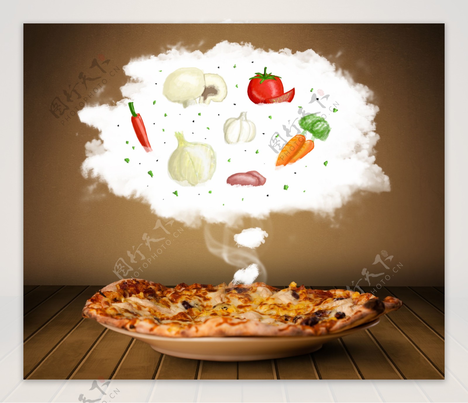 披萨与卡通蔬菜素材图片
