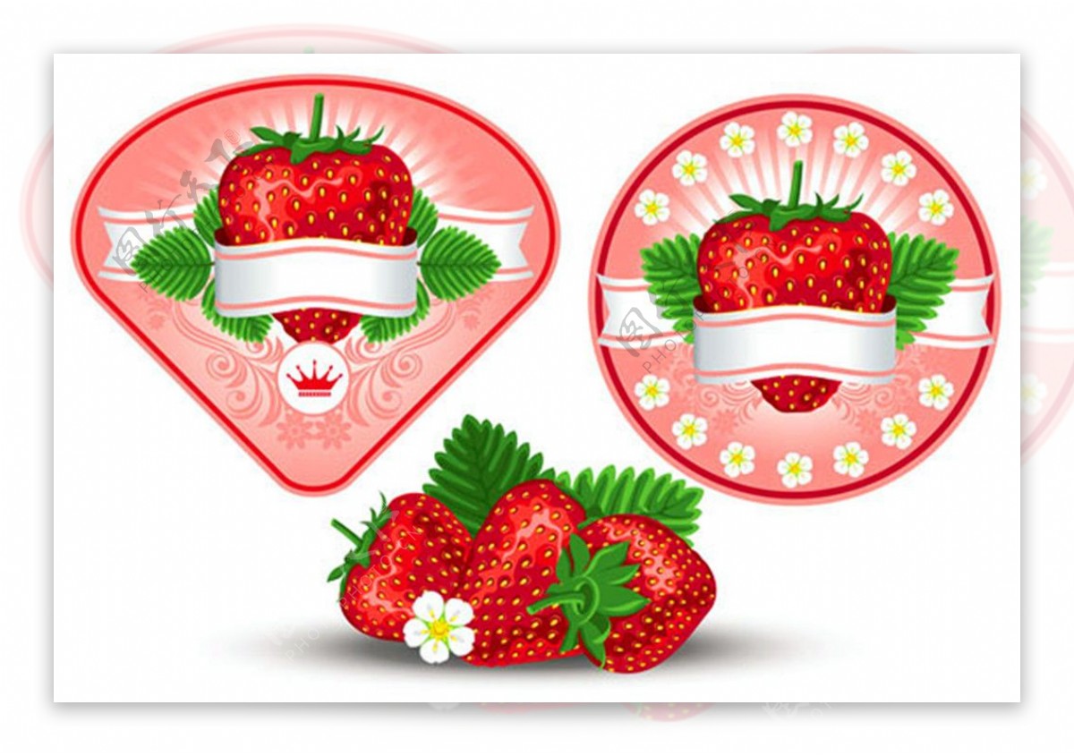 卡通草莓丝带标签图片