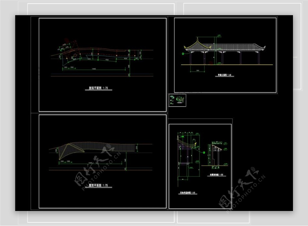亭廊建筑施工图CAD图纸