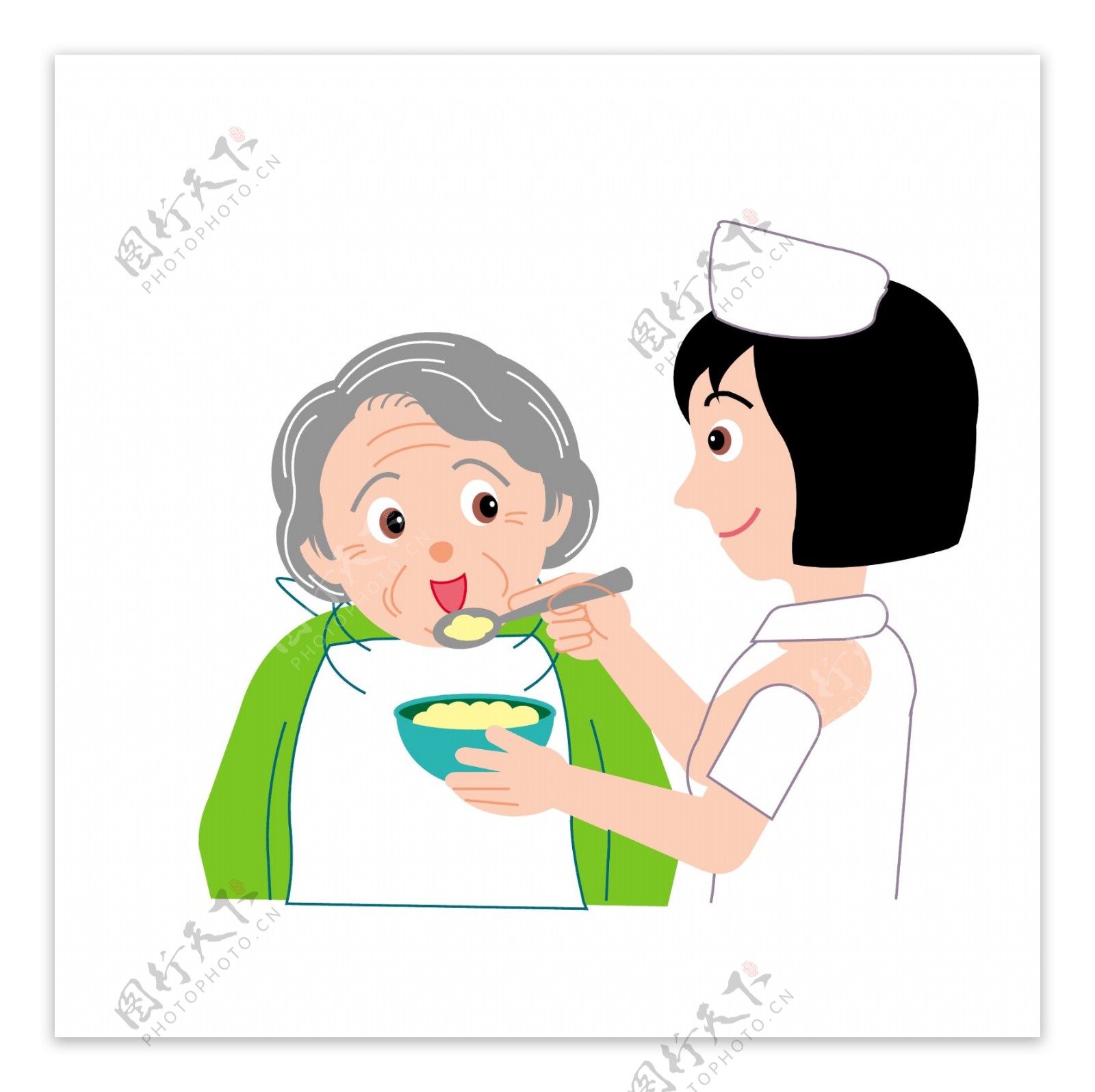矢量护士喂老年人吃饭EPS