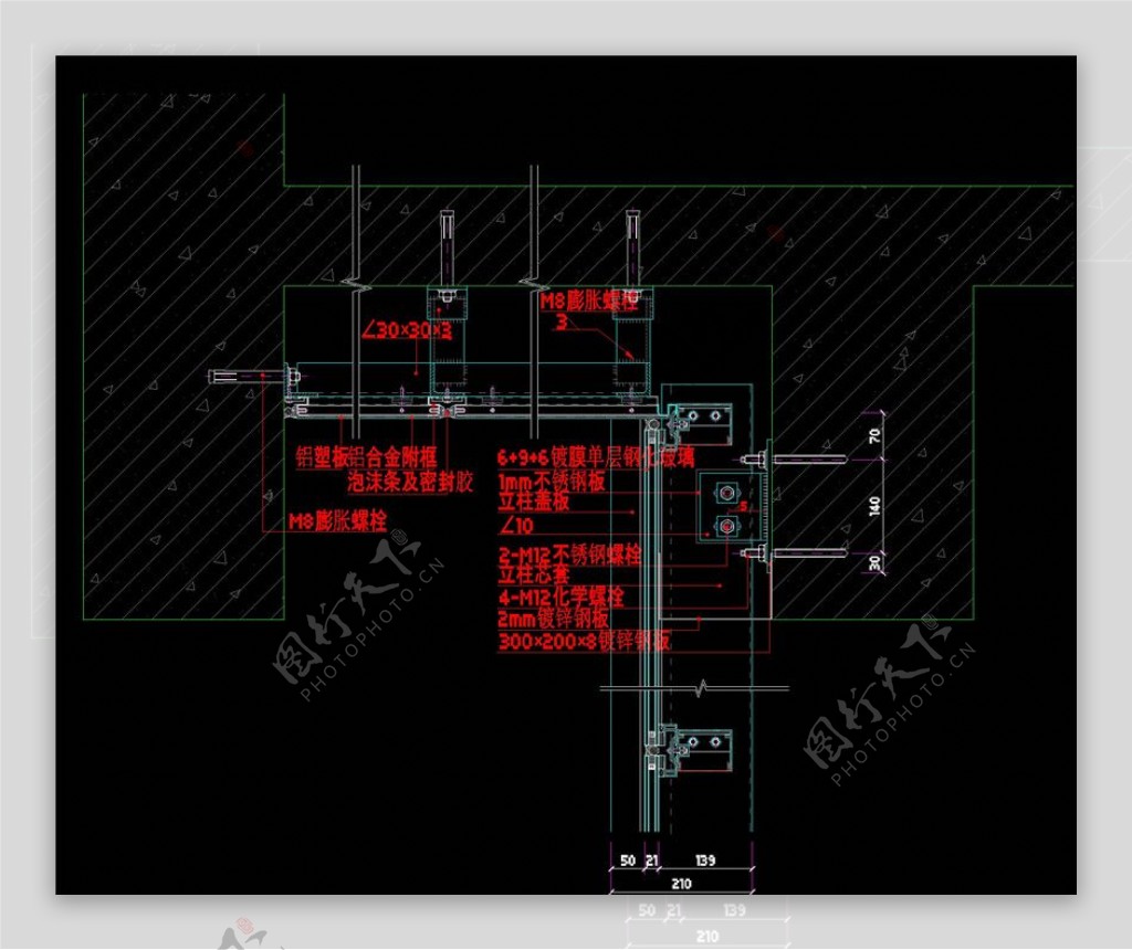 玻璃幕墙节点图CAD图纸