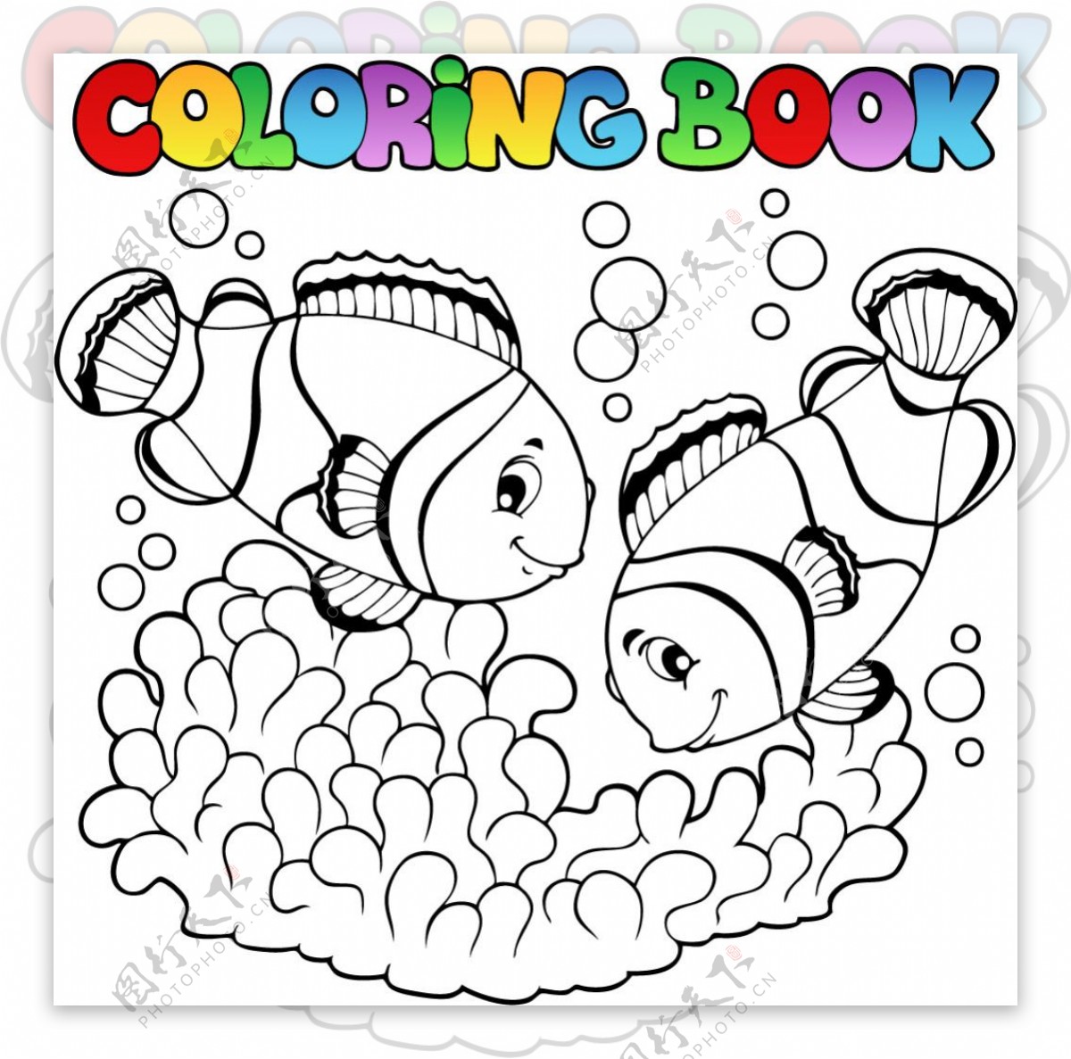 彩色图片海洋世界鱼类珊瑚矢量模板