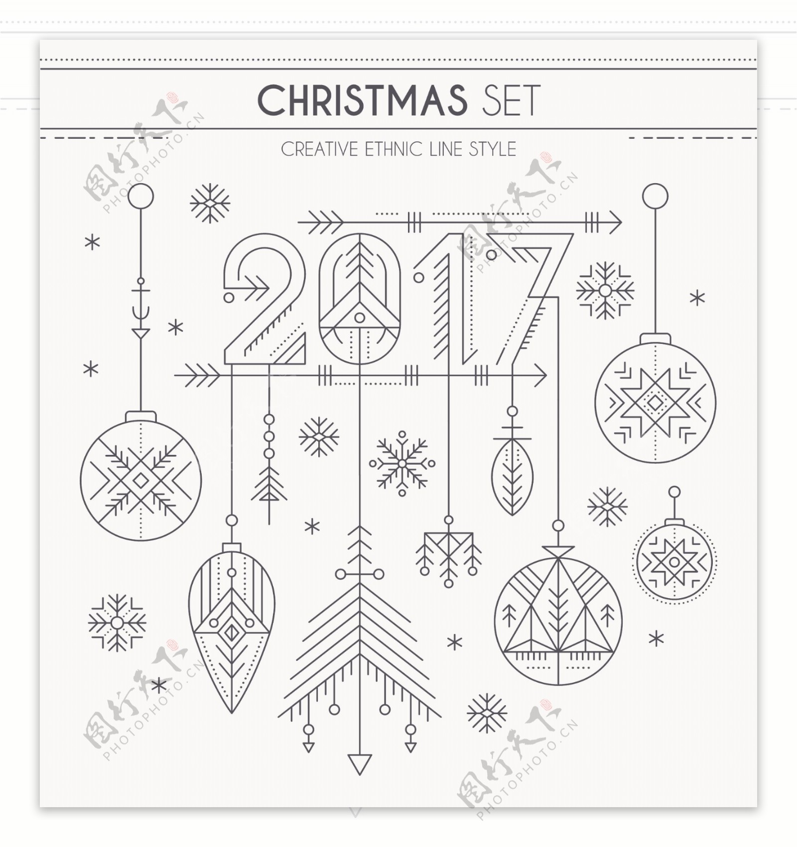 耳环2017圣诞节新年线条设计素材文件
