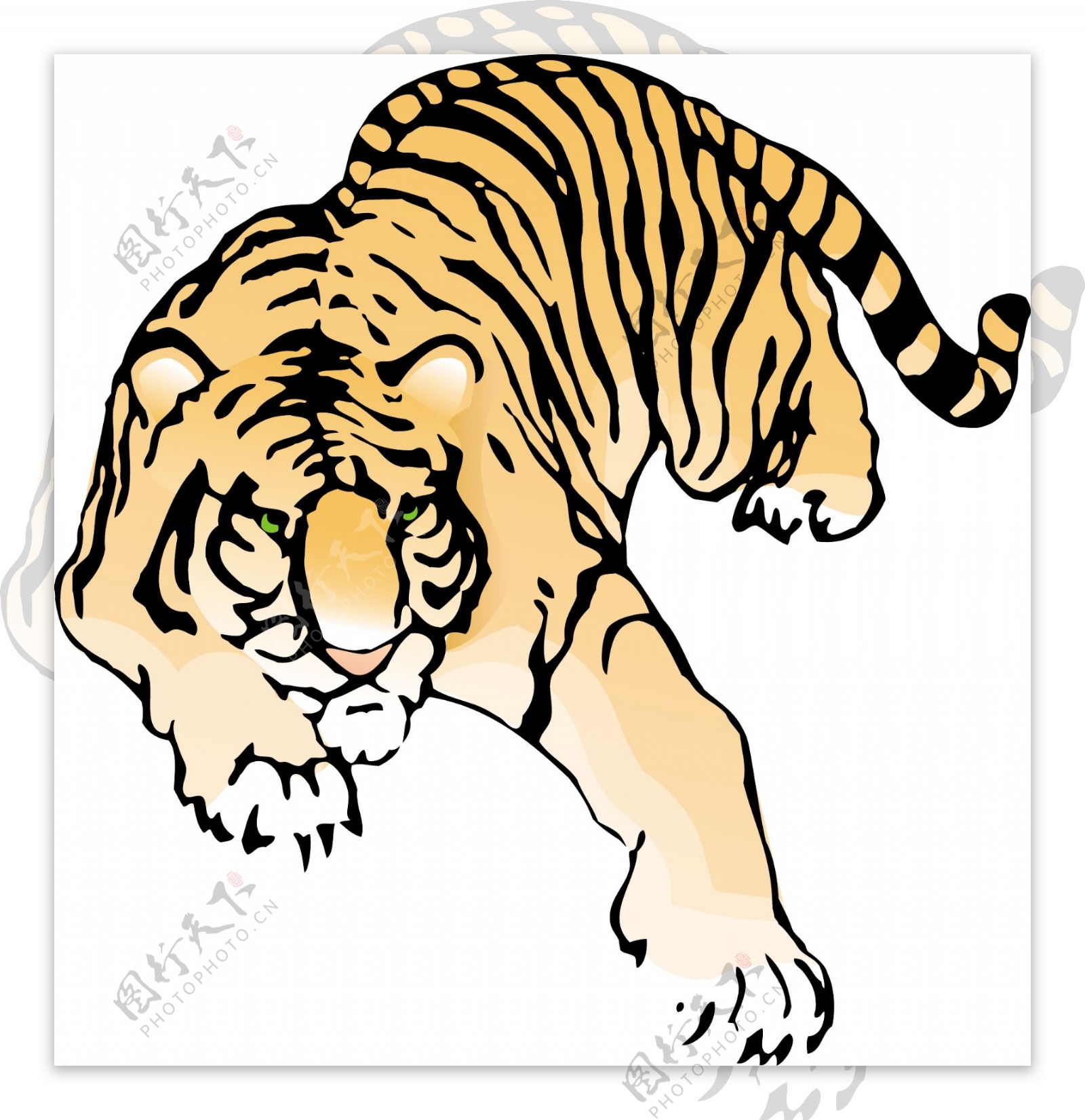 一只趴着的老虎手绘矢量素材