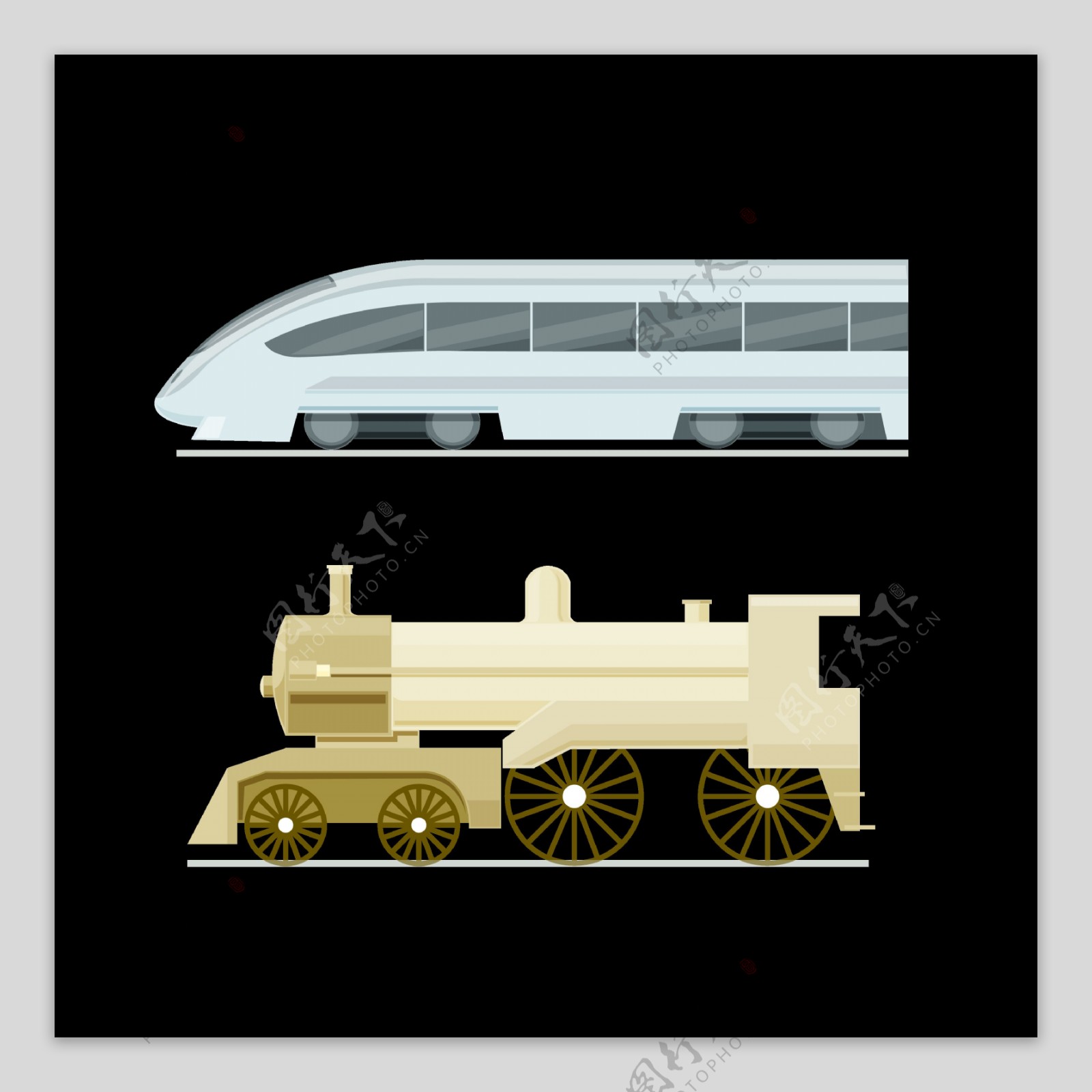 不同时代火车插图免抠png透明图层素材