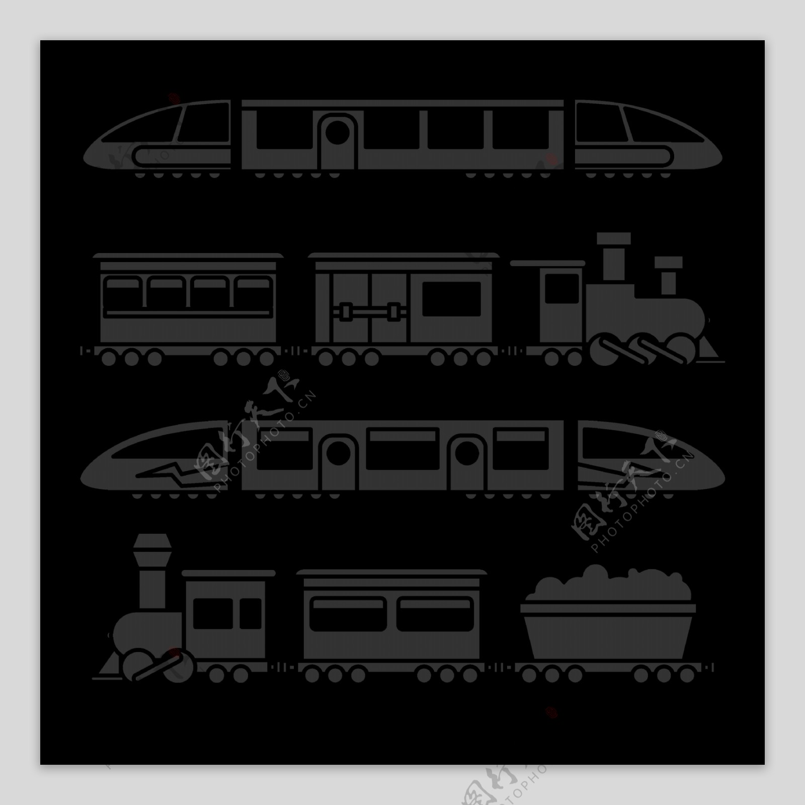 黑色火车插图免抠png透明图层素材