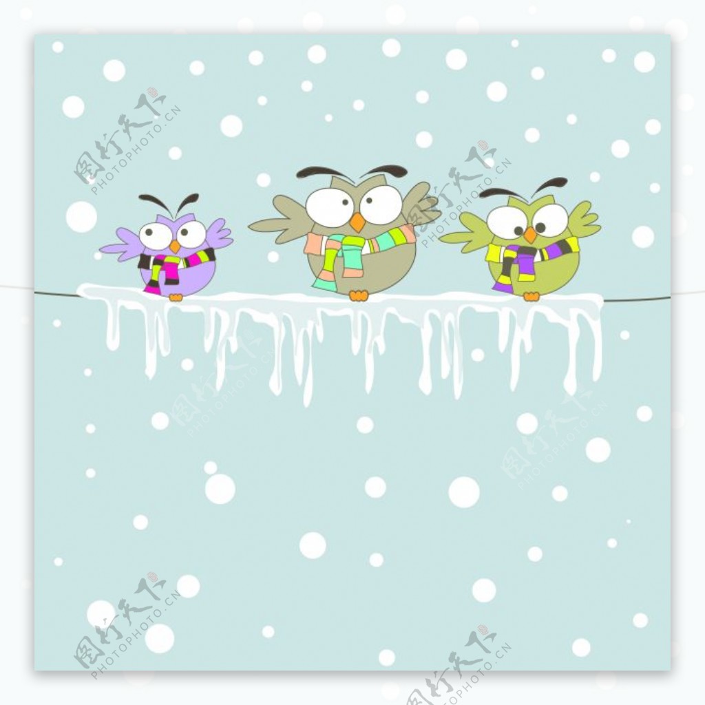 冬天下雪小鸟装饰图案