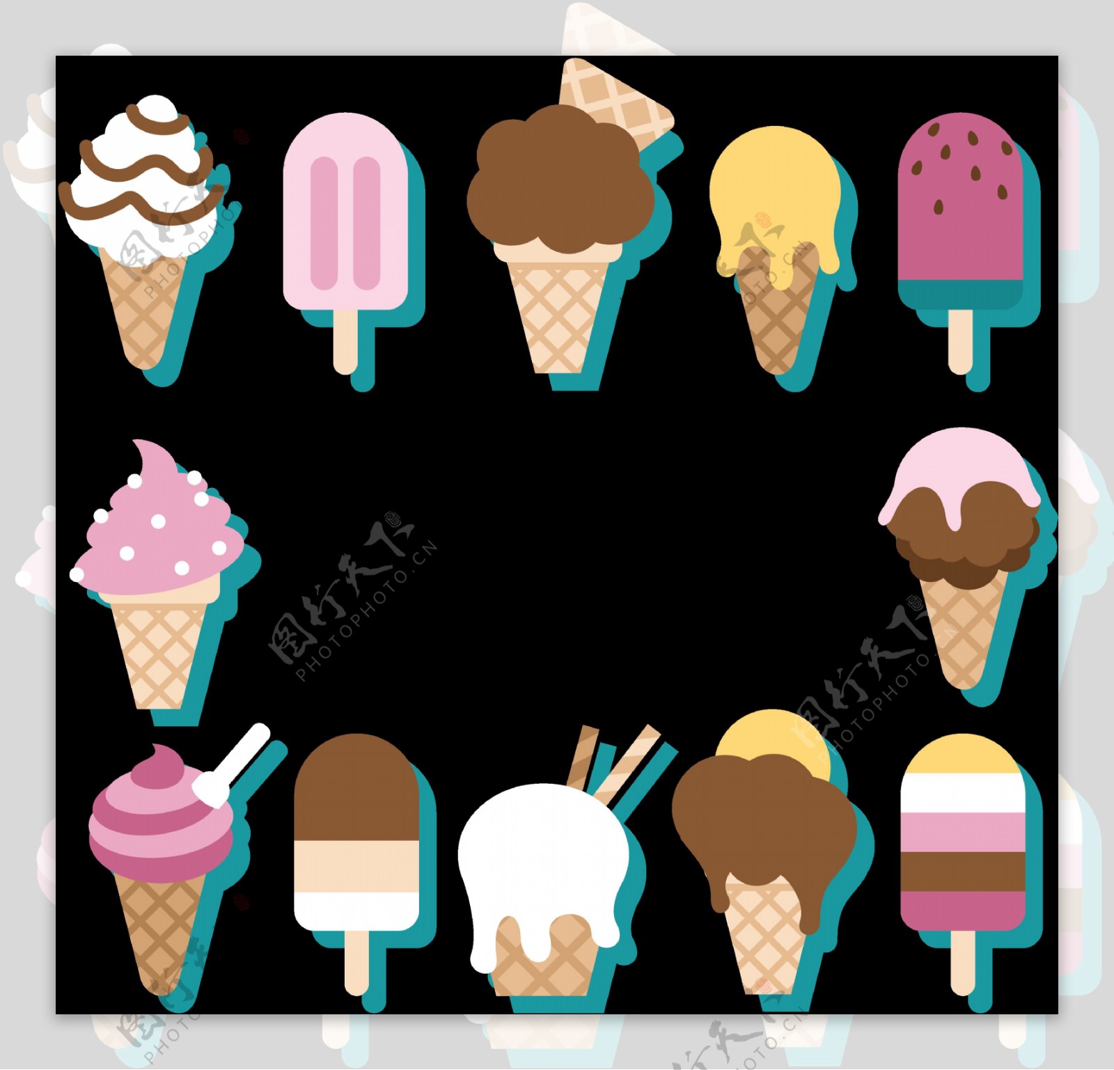 手绘彩色冰淇淋边框免抠png透明图层素材